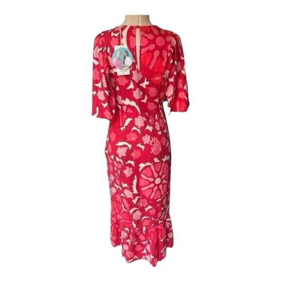RHODE x Target Red Bat Sleeve Floral Linen Blend Midi Dress Size 17 NWT - Picture 13 of 15